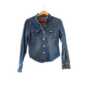 Hotkiss Women's Jean Jacket Size L Blue Denim Long Sleeve Collared  Pocket Snap